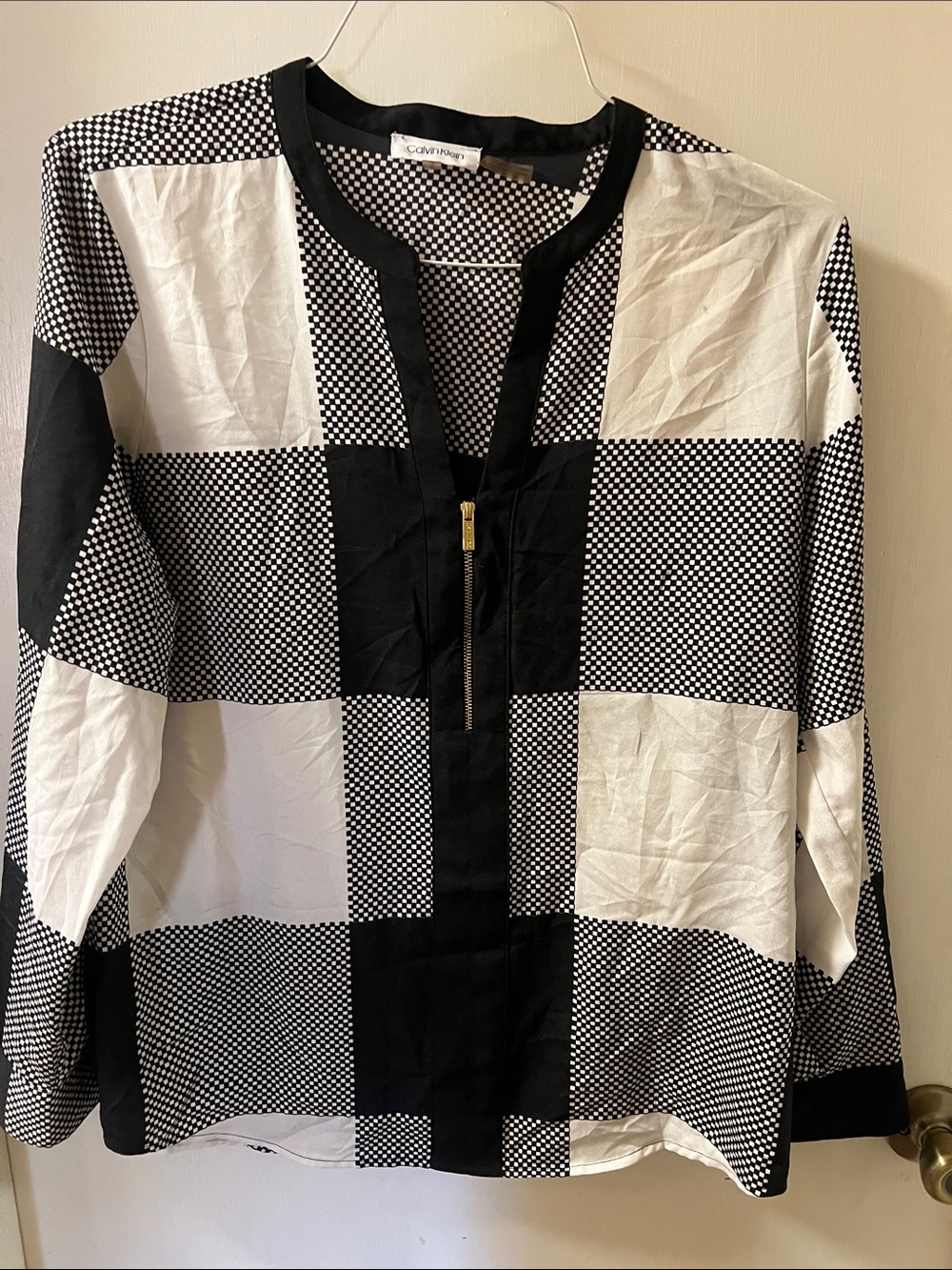 Calvin Klein Black & White Checkerboard Zip-Neck Jacket